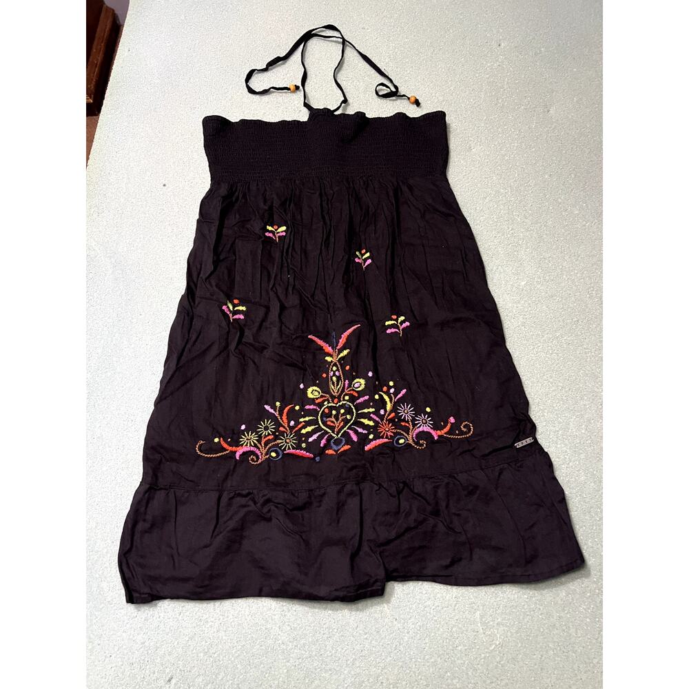 Roxy y2k halter sundress embroidered floral large hawaiian beach boho resortwear